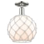 Innovations Lighting Farmhouse Rope 10" Wide Semi-Flush Globe Ceiling Fixture Polished Nickel / White Glass with White Rope