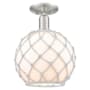 Innovations Lighting Farmhouse Rope 10" Wide Semi-Flush Globe Ceiling Fixture Brushed Satin Nickel / White Glass with White Rope
