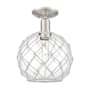 Innovations Lighting Farmhouse Rope 10" Wide Semi-Flush Globe Ceiling Fixture Brushed Satin Nickel / Clear Glass with White Rope