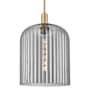 Innovations Lighting Bridal Veil 12" Wide Pendant with Light Smoke, Ribbed Glass Shade Brushed Brass