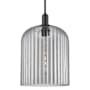 Innovations Lighting Bridal Veil 12" Wide Pendant with Light Smoke, Ribbed Glass Shade Matte Black