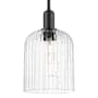 Innovations Lighting Bridal Veil 8" Wide Mini Pendant with Clear, Ribbed Glass Shade Matte Black