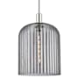 Innovations Lighting Bridal Veil 12" Wide Pendant with Light Smoke, Ribbed Glass Shade Polished Nickel