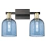 Innovations Lighting Bella 2 Light 17" Wide Vanity Light Black Antique Brass / Blue