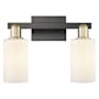 Innovations Lighting Clymer 2 Light 15" Wide Vanity Light Black Antique Brass / Matte White