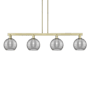 Innovations Lighting Athens Deco Swirl 4 Light 51" Wide Linear Pendant Antique Brass / Light Smoke Deco Swirl