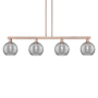 Innovations Lighting Athens Deco Swirl 4 Light 51" Wide Linear Pendant Antique Copper / Light Smoke Deco Swirl