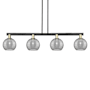 Innovations Lighting Athens Deco Swirl 4 Light 51" Wide Linear Pendant Black Antique Brass / Light Smoke Deco Swirl