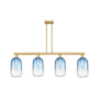 Innovations Lighting Brookhaven Cloche 4 Light 48" Wide Linear Pendant Brushed Brass / Sapphire Blue