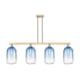 Innovations Lighting Brookhaven Cloche 4 Light 48" Wide Linear Pendant Champagne Bronze / Sapphire Blue