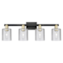 Innovations Lighting Cobbleskill 4 Light 32" Wide Vanity Light Black Antique Brass / Clear