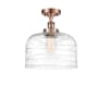 Innovations Lighting Bell 12" Wide Semi-Flush Ceiling Fixture Antique Copper / Clear Deco Swirl