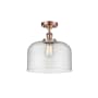 Innovations Lighting Bell 12" Wide Semi-Flush Ceiling Fixture Antique Copper / Seedy