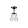 Innovations Lighting Cone 6" Wide Semi-Flush Ceiling Fixture Black Antique Brass / Clear