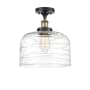 Innovations Lighting Bell 12" Wide Semi-Flush Ceiling Fixture Black Antique Brass / Clear Deco Swirl