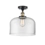 Innovations Lighting Bell 12" Wide Semi-Flush Ceiling Fixture Black Antique Brass / Clear