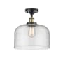 Innovations Lighting Bell 12" Wide Semi-Flush Ceiling Fixture Black Antique Brass / Seedy