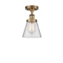 Innovations Lighting Cone 6" Wide Semi-Flush Ceiling Fixture Brushed Brass / Clear