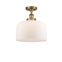 Innovations Lighting Bell 12" Wide Semi-Flush Ceiling Fixture Brushed Brass / Matte White