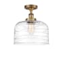 Innovations Lighting Bell 12" Wide Semi-Flush Ceiling Fixture Brushed Brass / Clear Deco Swirl