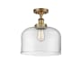 Innovations Lighting Bell 12" Wide Semi-Flush Ceiling Fixture Brushed Brass / Clear