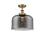 Innovations Lighting Bell 12" Wide Semi-Flush Ceiling Fixture Brushed Brass / Plated Smoke