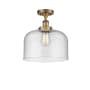 Innovations Lighting Bell 12" Wide Semi-Flush Ceiling Fixture Brushed Brass / Seedy