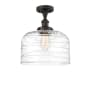 Innovations Lighting Bell 12" Wide Semi-Flush Ceiling Fixture Oil Rubbed Bronze / Clear Deco Swirl