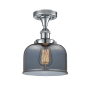 Innovations Lighting Large Bell 8" Wide Semi-Flush Ceiling Fixture Polished Chrome / Plated Smoke