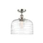 Innovations Lighting Bell 12" Wide Semi-Flush Ceiling Fixture Polished Nickel / Clear Deco Swirl