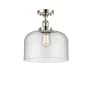 Innovations Lighting Bell 12" Wide Semi-Flush Ceiling Fixture Polished Nickel / Seedy