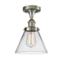 Innovations Lighting Large Cone 8" Wide Semi-Flush Ceiling Fixture Brushed Satin Nickel / Clear