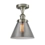 Innovations Lighting Large Cone 8" Wide Semi-Flush Ceiling Fixture Brushed Satin Nickel / Plated Smoke