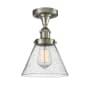 Innovations Lighting Large Cone 8" Wide Semi-Flush Ceiling Fixture Brushed Satin Nickel / Seedy