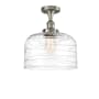 Innovations Lighting Bell 12" Wide Semi-Flush Ceiling Fixture Brushed Satin Nickel / Clear Deco Swirl