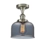 Innovations Lighting Large Bell 8" Wide Semi-Flush Ceiling Fixture Brushed Satin Nickel / Plated Smoke