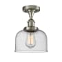 Innovations Lighting Large Bell 8" Wide Semi-Flush Ceiling Fixture Brushed Satin Nickel / Seedy