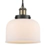 Innovations Lighting Bell 8" Wide Mini Pendant Black Antique Brass / Matte White