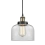 Innovations Lighting Bell 8" Wide Mini Pendant Black Antique Brass / Clear