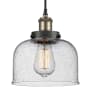 Innovations Lighting Bell 8" Wide Mini Pendant Black Antique Brass / Seedy