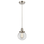 Innovations Lighting Beacon 6" Wide Mini Pendant - Cord Hung Brushed Satin Nickel / Clear