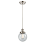 Innovations Lighting Beacon 6" Wide Mini Pendant - Cord Hung Brushed Satin Nickel / Seedy