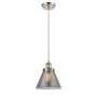 Innovations Lighting Large Cone 8" Wide Mini Pendant - Cord Hung Brushed Satin Nickel / Plated Smoke