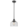 Innovations Lighting Large Bell 8" Wide Mini Pendant - Rod Hung Matte Black / Seedy