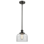 Innovations Lighting Large Bell 8" Wide Mini Pendant - Rod Hung Oil Rubbed Bronze / Clear
