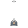 Innovations Lighting Large Bell 8" Wide Mini Pendant - Rod Hung Polished Chrome / Plated Smoke