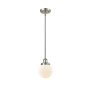 Innovations Lighting Beacon 6" Wide Mini Pendant - Rod Hung Brushed Satin Nickel / Matte White