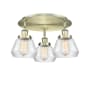 Innovations Lighting Fulton 3 Light 19" Wide Flush Mount Ceiling Fixture Antique Brass / Clear