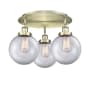 Innovations Lighting Canton 3 Light 20" Wide Flush Mount Ceiling Fixture Antique Brass / Clear