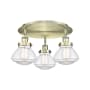 Innovations Lighting Olean 3 Light 19" Wide Flush Mount Ceiling Fixture Antique Brass / Clear